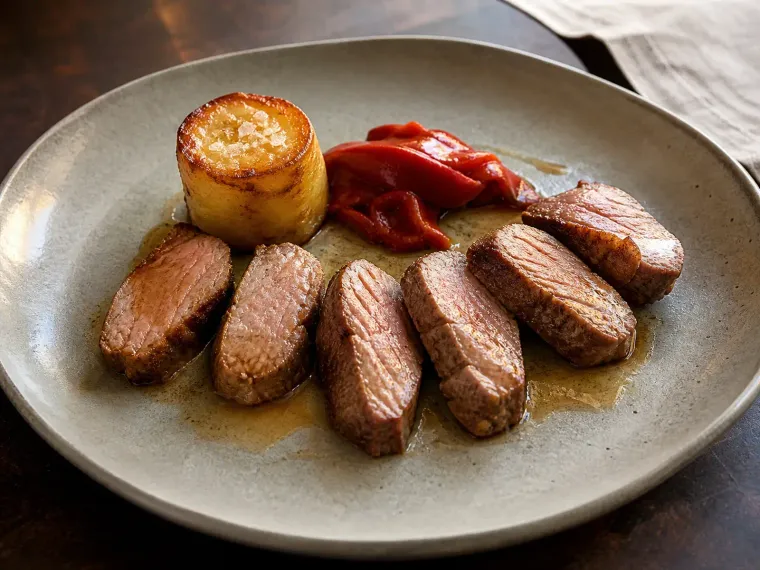 Carne a la parrilla con guarnición