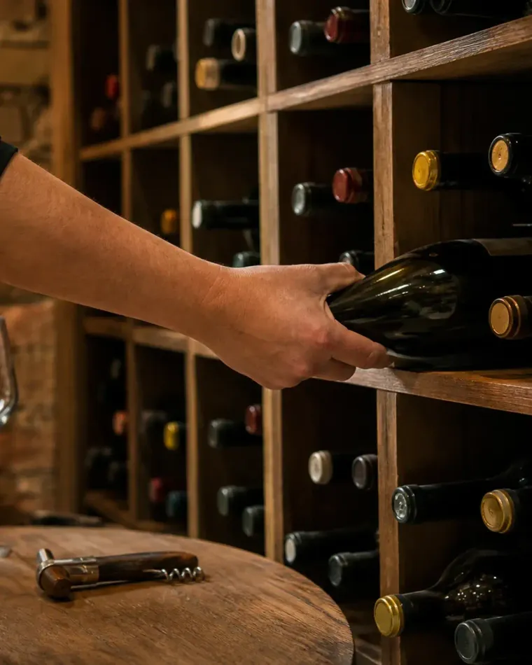 Botellas de vino en la bodega